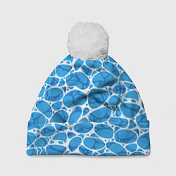 Шапка с помпоном Волновая рябь на поверхности воды паттерн, цвет: 3D-белый