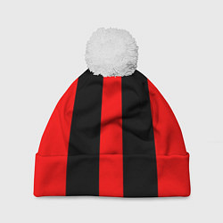 Шапка с помпоном Color black red lines, цвет: 3D-белый