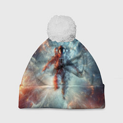 Шапка с помпоном Космонавт в космической туманности, цвет: 3D-белый