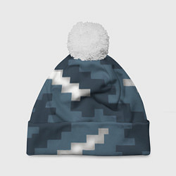 Шапка с помпоном Пиксельная текстура камуфляж, цвет: 3D-белый