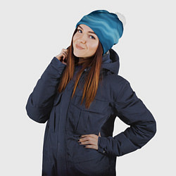 Шапка с помпоном Камуфляжные синие волны, цвет: 3D-белый — фото 2