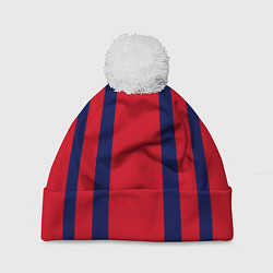 Шапка с помпоном Color black red stripes, цвет: 3D-белый
