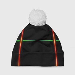 Шапка c помпоном Color black green orange stripes