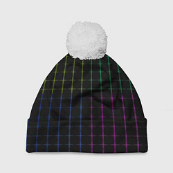 Шапка с помпоном Color black multicolored stripes, цвет: 3D-белый