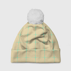 Шапка с помпоном Color beige green crosses, цвет: 3D-белый