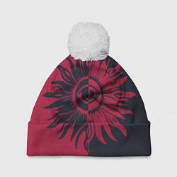 Шапка с помпоном Солнце красно-синее, цвет: 3D-белый