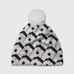 Шапка с помпоном Три буквы: чёрные, цвет: 3D-белый