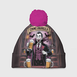 Шапка с помпоном Вампир держит кружку пива, цвет: 3D-малиновый