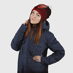 Шапка с помпоном Arsenal текстура полосы красные, цвет: 3D-белый — фото 2