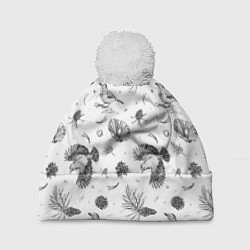 Шапка с помпоном Сойка в Бузулукском бору, цвет: 3D-белый