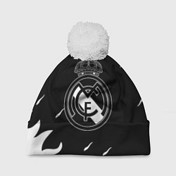 Шапка с помпоном Реал Мадрид белый огонь, цвет: 3D-белый