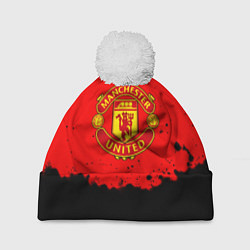 Шапка с помпоном Манчестер Юнайтед краски брызги, цвет: 3D-белый