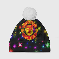 Шапка с помпоном Манчестер Юнайтед праздничные огни, цвет: 3D-белый