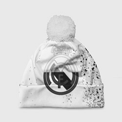 Шапка с помпоном Реал Мадрид черно белые краски, цвет: 3D-белый