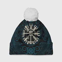 Шапка с помпоном Вегвизир и вороны Одина как орнамент, цвет: 3D-белый