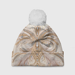 Шапка c помпоном Перламутровый орнамент с перьями