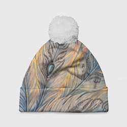 Шапка c помпоном Синие перья с самоцветами