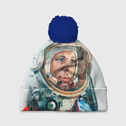 Шапка с помпоном Гагарин в полете, цвет: 3D-тёмно-синий