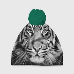 Шапка с помпоном Красавец тигр, цвет: 3D-зеленый