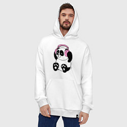 Толстовка-худи оверсайз Panda in headphones панда в наушниках, цвет: белый — фото 2