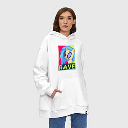 Толстовка-худи оверсайз DJ Pon-3 RAVE, цвет: белый — фото 2