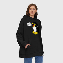 Толстовка-худи оверсайз Пингвин: Linux, цвет: черный — фото 2