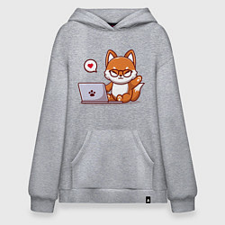 Толстовка-худи оверсайз Cute fox and laptop, цвет: меланж