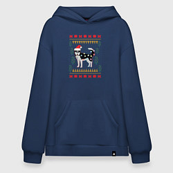 Толстовка-худи оверсайз Рождественский свитер Хаски, цвет: тёмно-синий