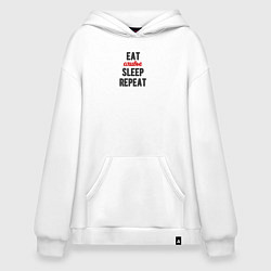 Худи оверсайз Eat оливье Sleep Repeat