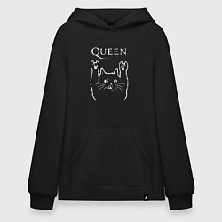 Толстовка-худи оверсайз Queen Рок кот, цвет: черный