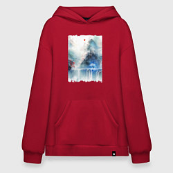 Толстовка-худи оверсайз Изумительный японский пейзаж, цвет: красный