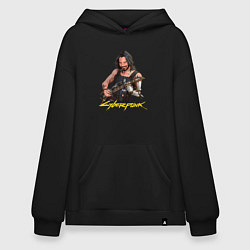 Толстовка-худи оверсайз Джонни Cyberpunk2077 Johnny с гитарой, цвет: черный