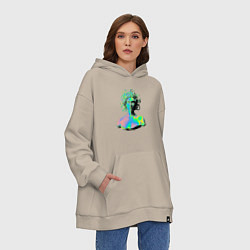 Толстовка-худи оверсайз Gorgon Medusa Vaporwave Neon, цвет: миндальный — фото 2