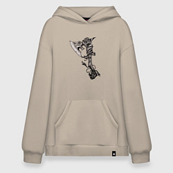 Толстовка-худи оверсайз Крутой боевой тату-топор, цвет: миндальный