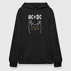 Толстовка-худи оверсайз AC DC rock cat, цвет: черный