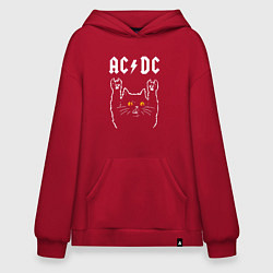 Толстовка-худи оверсайз AC DC rock cat, цвет: красный