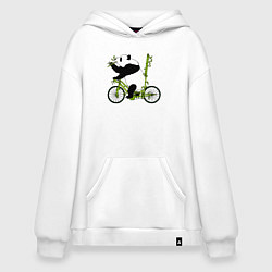 Толстовка-худи оверсайз Панда на велосипеде с бамбуком, цвет: белый