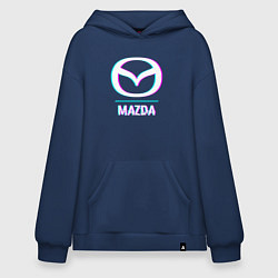 Толстовка-худи оверсайз Значок Mazda в стиле glitch, цвет: тёмно-синий