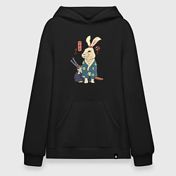 Толстовка-худи оверсайз Кролик самурай с мечом, цвет: черный