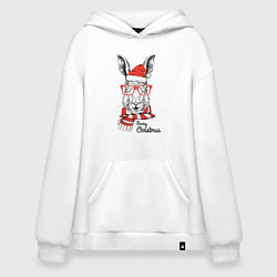Толстовка-худи оверсайз Santa Rabbit - Merry Christmas!, цвет: белый