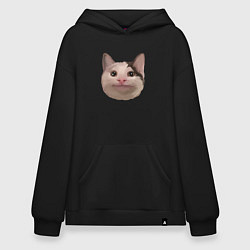 Толстовка-худи оверсайз Polite cat meme, цвет: черный