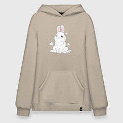 Худи оверсайз Милый белый зайчик с сердечками