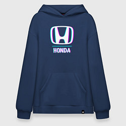 Толстовка-худи оверсайз Значок Honda в стиле glitch, цвет: тёмно-синий