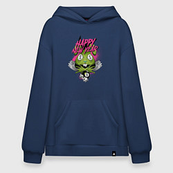 Толстовка-худи оверсайз Green rabbit Happy new year, цвет: тёмно-синий