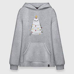 Толстовка-худи оверсайз Кот-ёлка, цвет: меланж