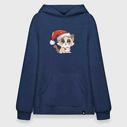 Толстовка-худи оверсайз Новогодний котенок, цвет: тёмно-синий
