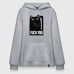 Толстовка-худи оверсайз Black cat - fuck you, цвет: меланж