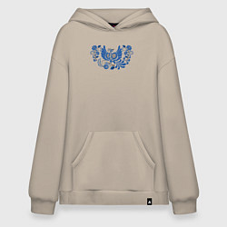 Худи оверсайз Синяя птица в орнаменте гжель