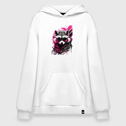 Толстовка-худи оверсайз Енот киберпанк, цвет: белый