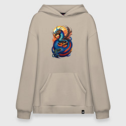 Толстовка-худи оверсайз Japanese dragon - irezumi, цвет: миндальный